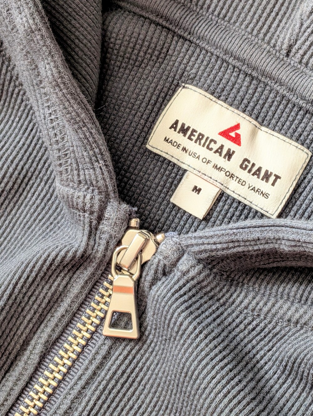 American Giant Micro Waffle Sweatshirt Hoodie Blue Gray Medium Full Zip